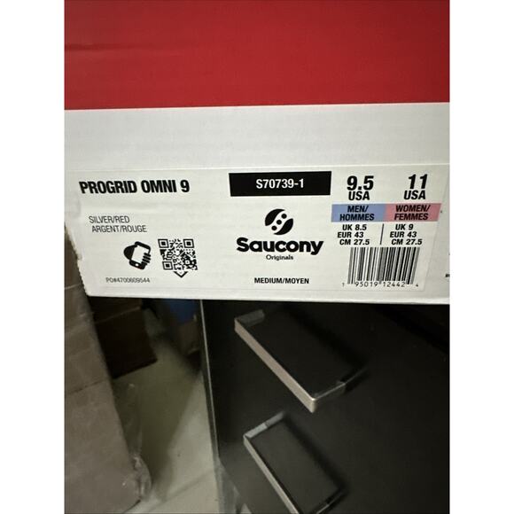 New Men\'s Size 9.5 Saucony Progrid Omni 9 Silver Red S70739-1